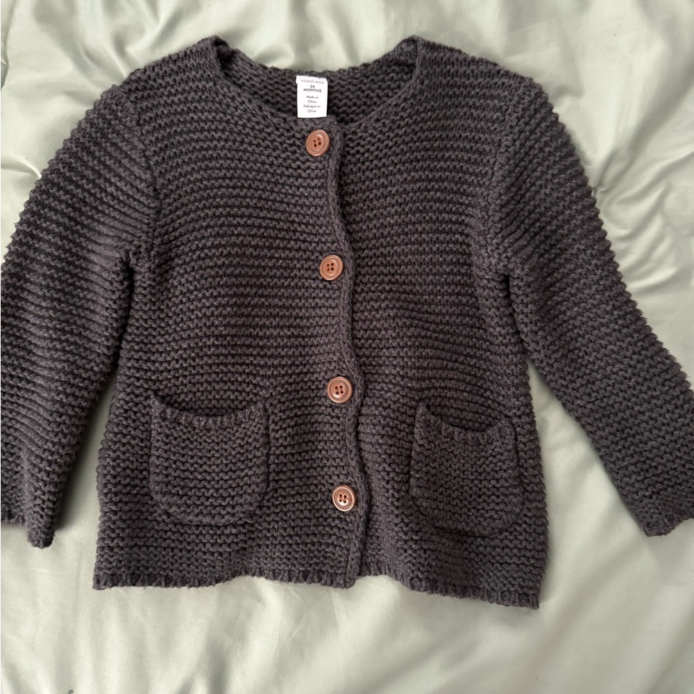 Nordstrom Charcoal Knit Sweater with Brown Button
